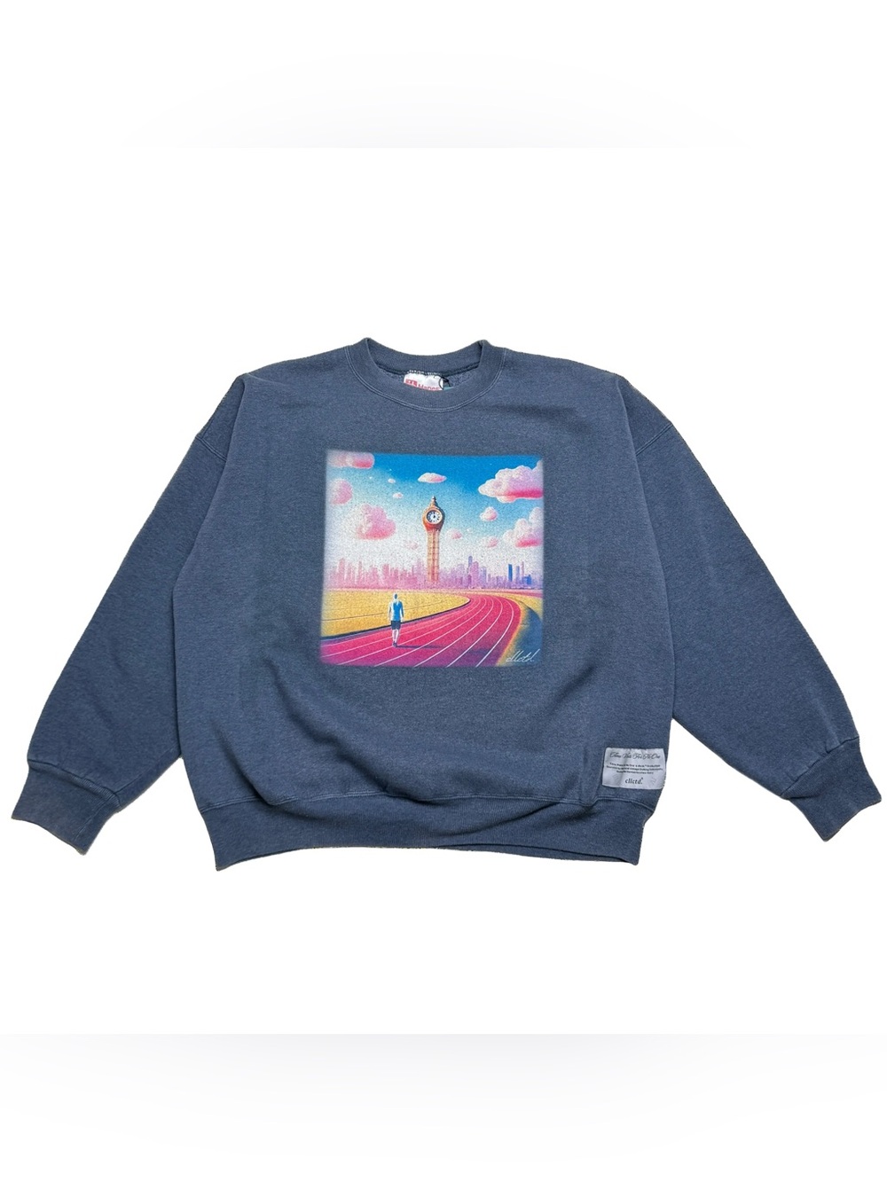 Vintage 90s Crewneck Steel Blue Hanes Sunfaded Boxy Fit Surrealism Graphic